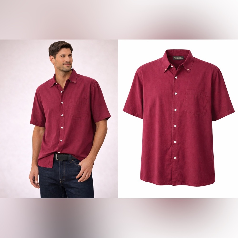 Men's Dark Red Short Sleeve XL Button Down Classic Fit Shirt Banana Republic